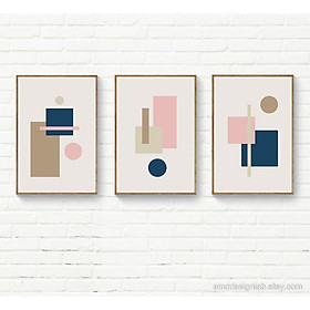 Mua Tranh treo tường | Bộ 3 tranh Modern Geometric Print Set  Navy Pink Beige Wall Art  Original Office Décor