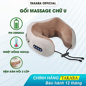 Gối Massage Cổ Chữ U, Máy Mát Xa Đeo Cổ TAKARA Đa Chức Năng Trị Liệu Giảm Đau Mỏi Cổ Vai Gáy