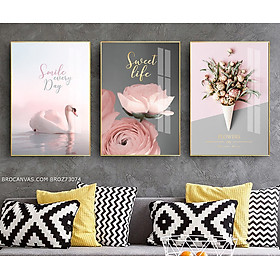 Mua Bộ 3 Tranh Canvas Treo Phòng Khách Phòng Bếp Phòng Ngủ Khung Nhựa Composite Ván Hậu MDF Bền Đẹp Mẫu Mới Nhất