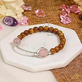 Vòng tay trầm hương tự nhiên mix charm bạc 925 cao cấp - Thiên Mộc Hương - Trầm Tốc Lào - Đá Thạch Anh - Thạch Anh Hồng - 8mm