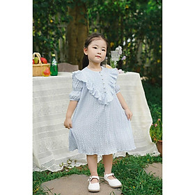 Váy bé gái CRABIE tay lỡ cổ bèo xếp V công chúa xinh xắn cho bé từ 3,4,5,6,7,8,9,10 tuổi - Mabel dress - Xanh pastel