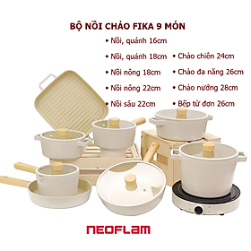 [Hàng chính hãng] Bộ 9 món nồi chảo chống dính, bếp từ Fika Neoflam - Hàn Quốc. Hàng có sẵn, giao ngay