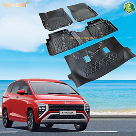 Thảm lót sàn xe ô tô Hyundai Stargazer 2022-2023 Nhãn hiệu Macsim chất liệu nhựa TPE cao cấp màu đen (3 hàng ghế)