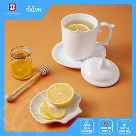 Ca uống nước tay hoa sứ trắng cao cấp Long Phương