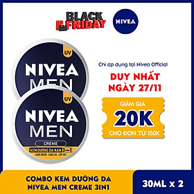 Combo 2 Kem Dưỡng Da Nam NIVEA MEN Creme 3in1 Giúp Giảm Nhờn, Sáng Da, Cấp Ẩm (30ml) - 83923