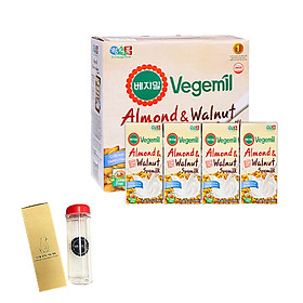 Lốc 16 hộp Sữa đậu nành, hạnh nhân và óc chó Vegemil 190ml - Tặng 1 bình nước 500ml nhập khẩu Hàn Quốc
