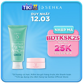Sữa rửa mặt dành cho da mụn Senka Perfect Whip Acne Care 100g - Tặng Kem dưỡng trắng da ban đêm Senka 15g