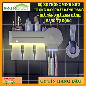 BỘ KỆ THÔNG MINH KHỬ TRÙNG BÀN CHẢI ĐÁNH RĂNG + GIÁ NẶN NHẢ KEM ĐÁNH RĂNG TỰ ĐỘNG 