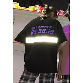 Áo thun tay lỡ nam nữ form rộng Stee Phản quang time out running out màu đen Ngầu Store aothununisex