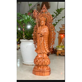 Mua Tượng phật địa tạng vương  bồ tát bằng gỗ hương đá kt cao 60×17×18cm+ lá chắn hào quang cao 70cm