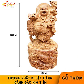 Tượng Phật Di Lặc Gánh Cành Đào Ngũ Lộc Kim Tiền Gỗ Thơm Bách Mộc Ngọc Am - Sản phẩm cao cấp cực thơm