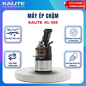 Máy ép chậm Kalite KL 565, công suất 240W, ống tiếp nguyên liệu size lớn, có dao cắt nhỏ hoa quả, có ống làm kem - Hàng chính hãng - Tặng 1 bình nước cao cấp 