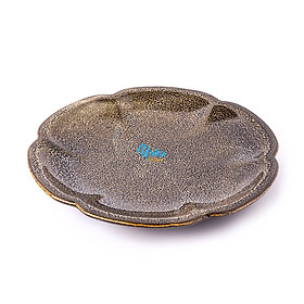 Đĩa tròn hoa đào men gấm vàng 2 size - Đĩa hoa men hỏa biến - Gốm sứ Unika Bát Tràng