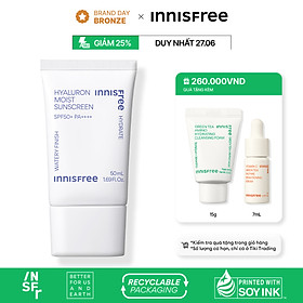 Kem chống nắng dưỡng ẩm & cải thiện nếp nhăn innisfree Hyaluron Moist Sunscreen Essence Texture SPF50+ PA++++ 50 mL