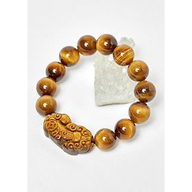 Vòng tay phong thủy đá thạch anh mắt hổ phối tỳ hưu size hạt 14mm - Ngọc Quý Gemstones