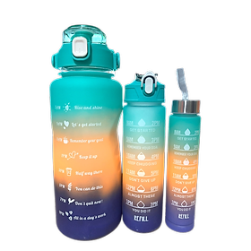 Combo 3 bình đựng nước tiện dụng có vách báo giờ uống nước, kèm stiker- Chính hãng