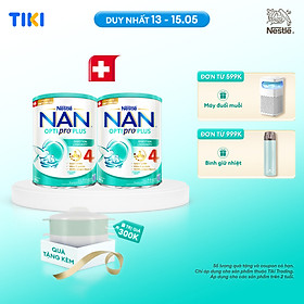 Bộ 2 lon Sữa bột Nestlé NAN OPTIPRO PLUS 4 800g/lon với 5HMO Giúp tiêu hóa tốt & Tăng cường đề kháng + Tặng Bộ xửng hấp 2 ngăn Inochi (Bé 2-6 tuổi)