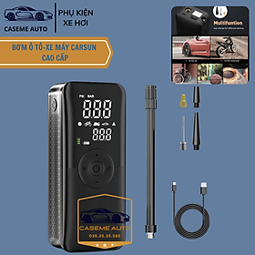 Bơm Lốp Ô Tô - Xe Máy Mini Không Dây CARSUN C3106, Pin 4000mAh, Áp Suất 150PSI, Có Đèn LED, Đèn Cảnh Báo, Kiêm Sạc Dự Phòng