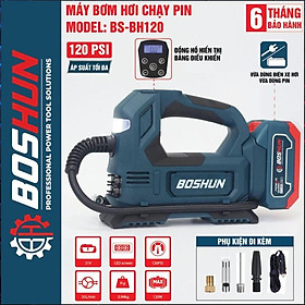 Mua Máy bơm hơi pin BOSHUN BS-BH120  Công suất 120W  Áp suất tối đa 120psi  Tốc độ bơm hơi: 35L/min  Màn hình led
