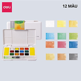Màu Nước Dạng Nén Dmast Solid Water Color 12/18/24/36 Màu Deli - Màu Nước Nén Mịn Loang Màu Tốt Kèm Bút Vẽ - 12 màu
