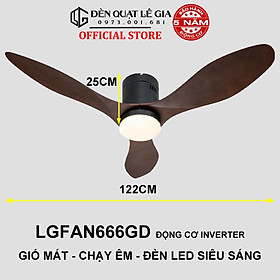 Quạt Trần Đèn Cho Phòng Ăn LÊ GIA LGFAN666GD - Chiều Cao 23cm - Sải Cánh 122cm - Bảo Hành 5 Năm