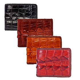 Ví nam Huy Hoàng da cá sấu đan viền gai màu đen, nâu đỏ, vàng bò, nâu đất HT2222-23-24-46