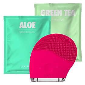 Combo Máy Rửa Mặt Và Mát Xa Da Mặt Halio + 2 Mặt Nạ Lixibox Aloe Và Green Tea