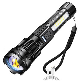 Dual Light Source Flashlight Portable High Brightness Light Outdoor Telescopic Focusing Adjustable Flashlight USB Rechargeable Night Camping Fishing Lamp