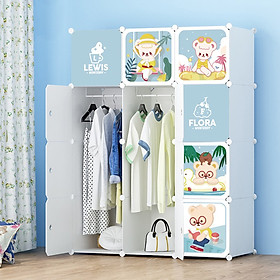 Tủ Nhựa Ghép Đựng Quần Áo Đa Năng 12 Ngăn Màu Xanh Dương Họa Tiết Hoạt Hình