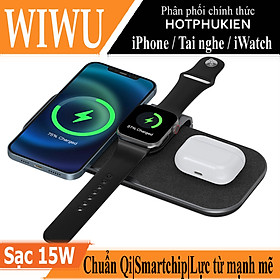 Giá đỡ từ tính kiếm đế sạc không dây Qi sạc nhanh 15W 3 in 1 hỗ trợ sạc dành cho Tai nghe / Appe Watch / iPhone hiệu WIWU Power Air Wireless Charger PA3IN1B (Smartchip, gấp gọn khi không sử dụng) - hàng nhập khẩu 