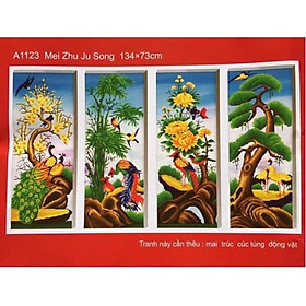 (TH) Tranh thêu chữ thập - tranh đính đá tứ quý