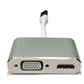 Mua Bộ chuyển cáp chuyển đổi USB Type C ra HDMI và VGA hỗ trợ 4K HL247 xuất cùng lúc 2 màn hình