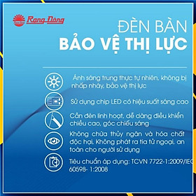 Đèn Bàn Học Chống Cận Rạng Đông RL 20 LED 6W, Phím Cảm Ứng, Đổi 4 Màu và 3 Mức Độ Sáng - Hàng chính hãng