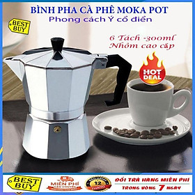 Mua Bình pha cà phê Moka Pot 6 tách 300ml bằng Nhôm cao cấp - Bình pha cà phê kiểu Ý