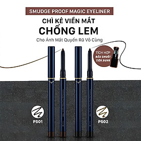 Chì Kẻ Viền Mắt Chống Lem FOX Smudge-Proof Magic Eyeliner 0.3g - PS01 - Dark Black Đen Thuần