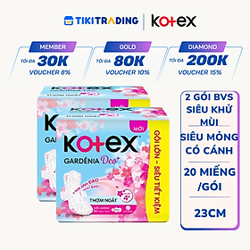 Combo 2 gói băng vệ sinh Gardenia Deo+ - Hoa Anh Đào siêu mỏng cánh 23cm (20 miếng/gói)