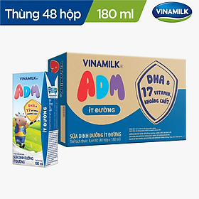 THÙNG 48 HỘP SỮA DINH DƯỠNG VINAMILK ADM ÍT ĐƯỜNG 180ML