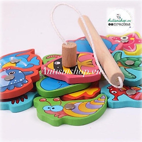 Câu cá gỗ hộp sắt hàng xịn