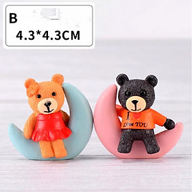 Mô hình đôi gấu ngồi trên cung trăng trang trí bánh kem, tiểu cảnh, móc chìa khóa, DIY