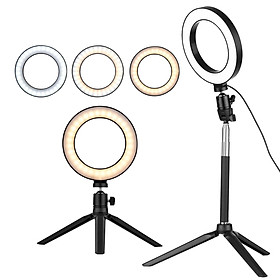 6 Inch Mini LED Ring Light Photography Lamp Dimmable 3 Lighting Modes USB Powered with Telescopic Stand Mini Desktop