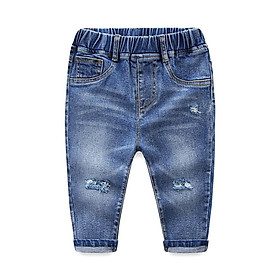 Unisex Children New Arrival Hot Sales Fashion Hole Jeans Full Length Blue Pencil Solid Pants Kids Wear For 2-6 T