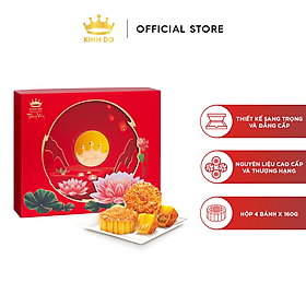 Tặng lồng đèn giấy - Hộp bánh trung thu Kinh Đô cao cấp - Trăng Vàng Hồng Ngọc An Thịnh (4 bánh x 160g)