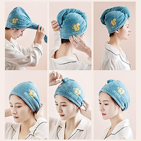 Mua Khăn gội đầu  quấn đầu loại dày 2 lớp - Khăn quấn ủ lau khô tóc mẫu hoạt hình 25*65cm
