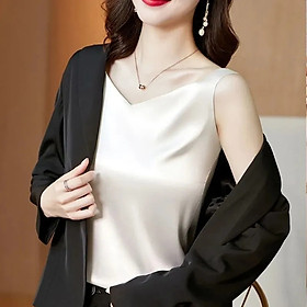 Áo Hai Dây Cổ Tim Mặc Trong Vest blazer kiểu nữ freesize (40-65kg) Vải Lụa Satin Mịn ,Thoáng Mát New  Design AO0003