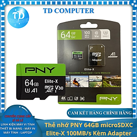 Thẻ nhớ PNY 64GB microSDXC Elite-X 100MB/s Kèm Adapter - Hàng chính hãng Vĩnh Xuân phân phối
