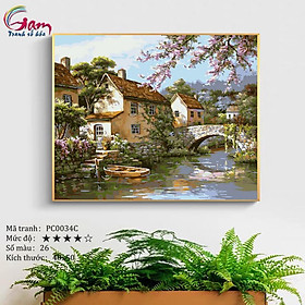 Mua Tranh sơn dầu số hoá tự vẽ Mùa xuân bên cầu PC0034C
