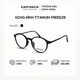 Gọng kính Titanium đen nhám dáng tròn thanh mảnh KAMI NACHI phong cách tối giản Freesize