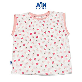 Áo ngắn tay bé gái họa tiết Dâu Hồng thun giấy - AICDBGMKTA2C - AIN Closet