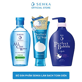 Bộ sản phẩm Senka làm sạch toàn diện (Sữa Tắm Senka Hương Linh Lan & Hoa Nhài 500ml + SRM Senka Perfect Whip 120g + Nước Tẩy Trang Senka Water Fresh 230 ml)