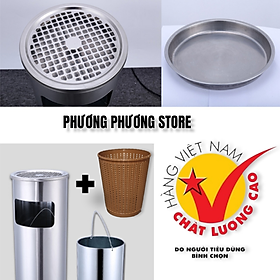 Mua ( Hàng Cao Cấp ) Thùng rác inox tròn A 35  thùng rác inox gạt tàn tròn Dành cho khách sạn nhà hàng quán ăn và gia đình ( Tặng sọt tròn mây )